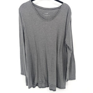 Pure Jill Shirt Womens Large Gray Striped Long Sleeve Tunic Peplum Modal‎ Cotton